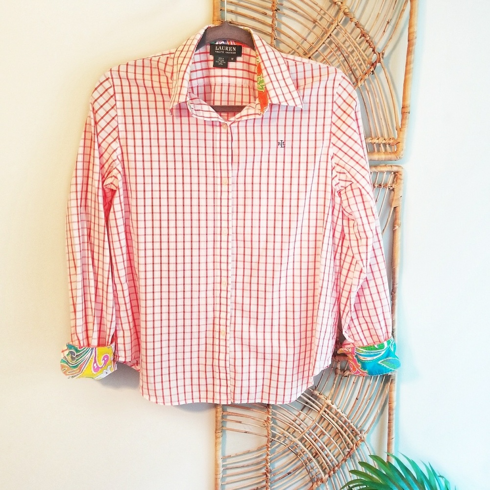 Lauren Ralph Lauren Orange Plaid Paisley Button Up